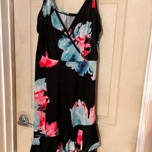 Amazon Asymmetrical Black Dress with Floral Design